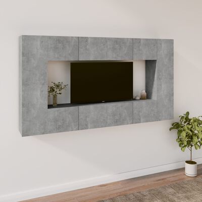 vidaXL Set de muebles de TV 8 pzas madera contrachapada gris hormigón