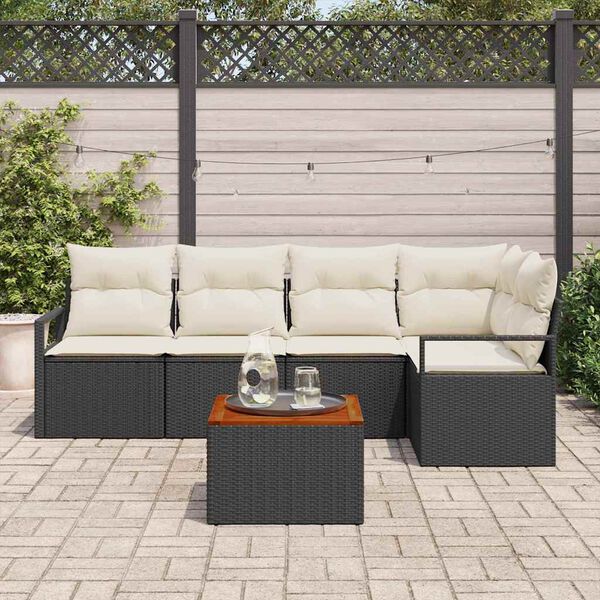 vidaXL Conjunto de sof&aacute;s de jard&iacute;n 6 pcs Negro rat&aacute;n sint&eacute;tico