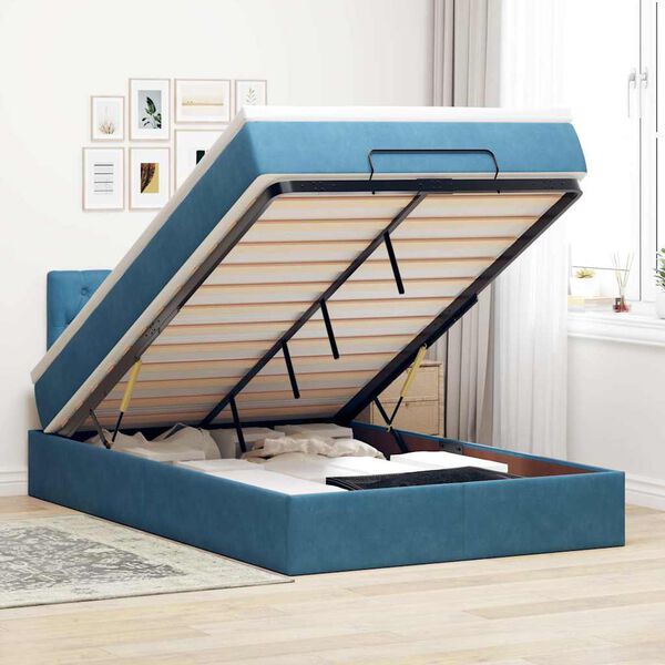 vidaXL Cama otomana con colch&oacute;n y LED terciopelo azul oscuro 120x190cm