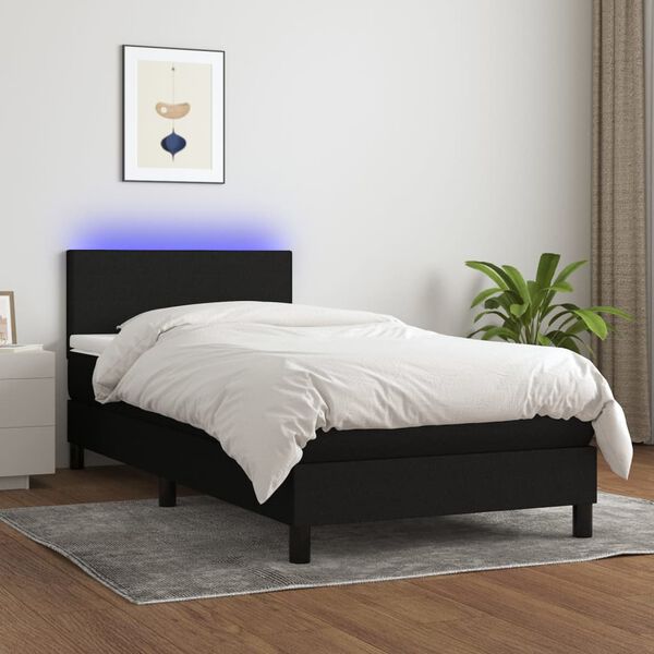 vidaXL Cama box spring con colch&oacute;n LED tela negro 80x200 cm
