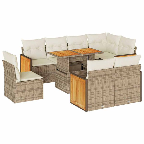 vidaXL Set sof&aacute;s jard&iacute;n y cojines 9 pzas rat&aacute;n sint&eacute;tico acacia beige