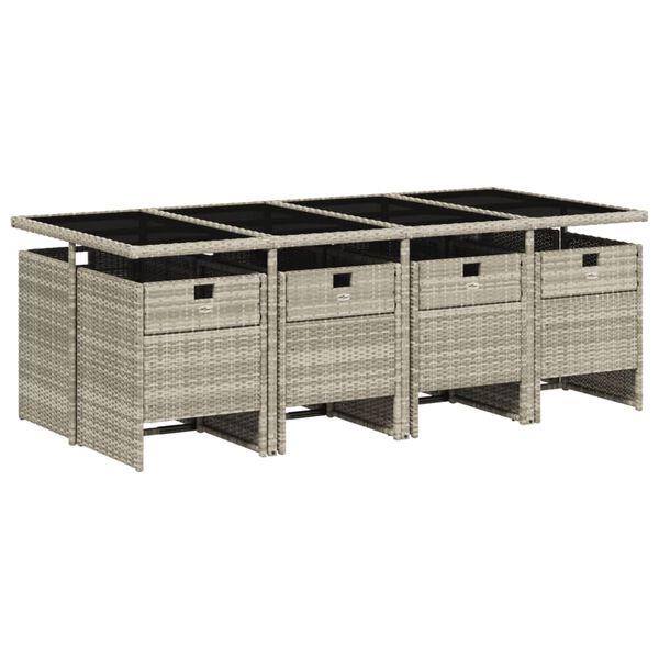 vidaXL Set comedor de jard&iacute;n 9 pzas cojines rat&aacute;n sint&eacute;tico gris claro