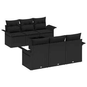 vidaXL Conjunto de sof&aacute;s de jard&iacute;n 7 uds. Negro rat&aacute;n sint&eacute;tico