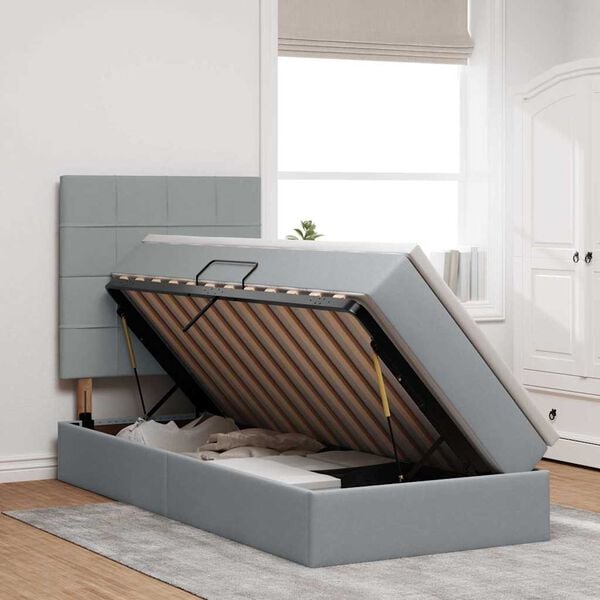 vidaXL Cama con almacenamiento y colch&oacute;n Gris Claro 100 x 200 cm
