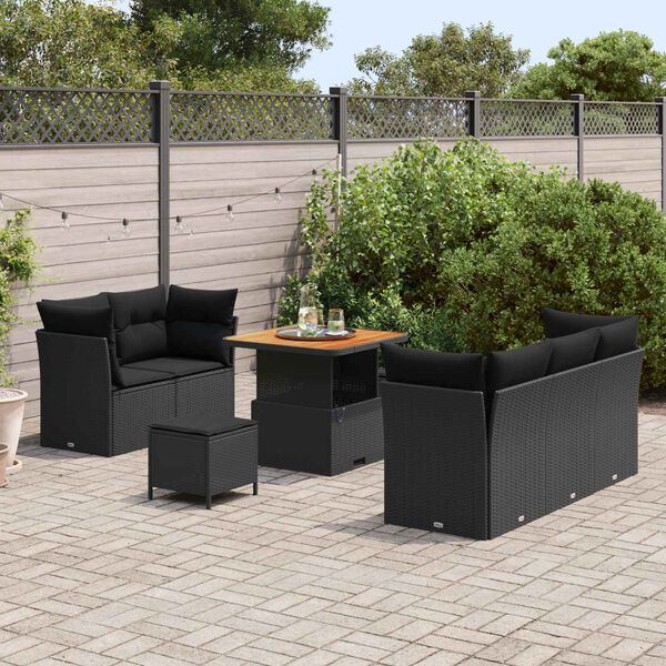 vidaXL Conjunto de sof&aacute; de jard&iacute;n con coj&iacute;n 8 pcs Negro