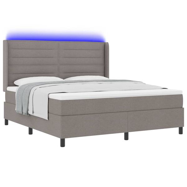 vidaXL Cama Box Spring LED con colch&oacute;n Taup&eacute; 180 x 200 cm tela