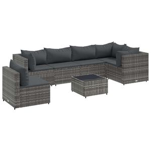 vidaXL Set de muebles de jard&iacute;n 7 pzas y cojines rat&aacute;n sint&eacute;tico gris