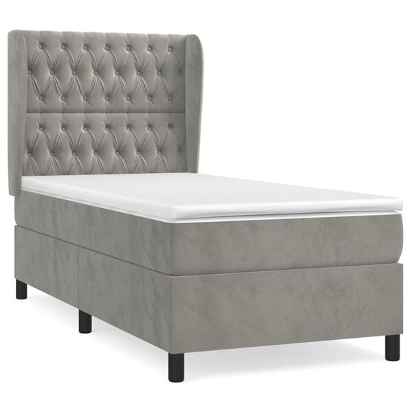 vidaXL Cama box spring con colch&oacute;n terciopelo gris claro 100x200 cm