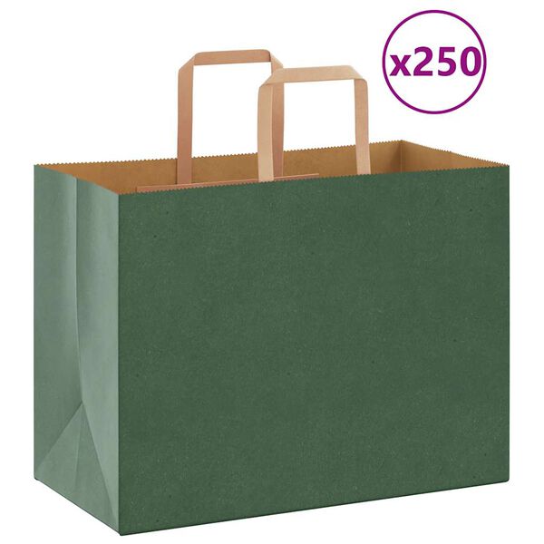 vidaXL Bolsas de papel con asas 250 uds verde 32x17x25 cm