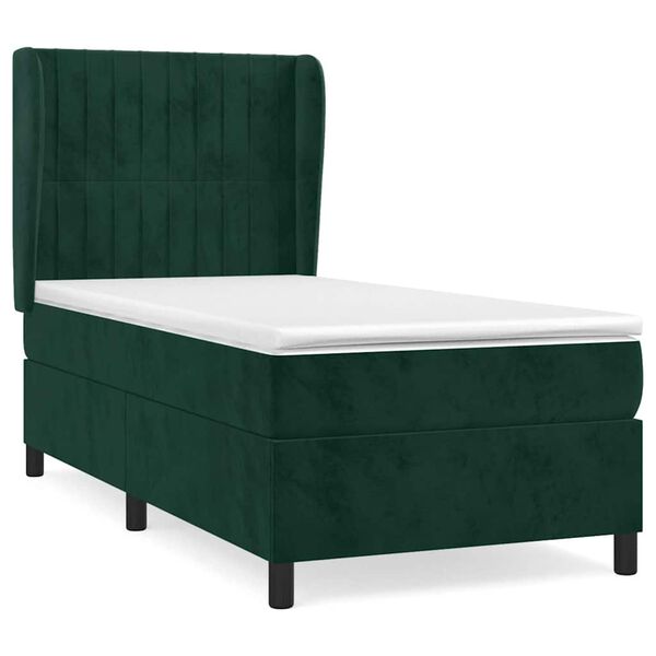 vidaXL Cama box spring con colch&oacute;n terciopelo verde oscuro 100x200 cm