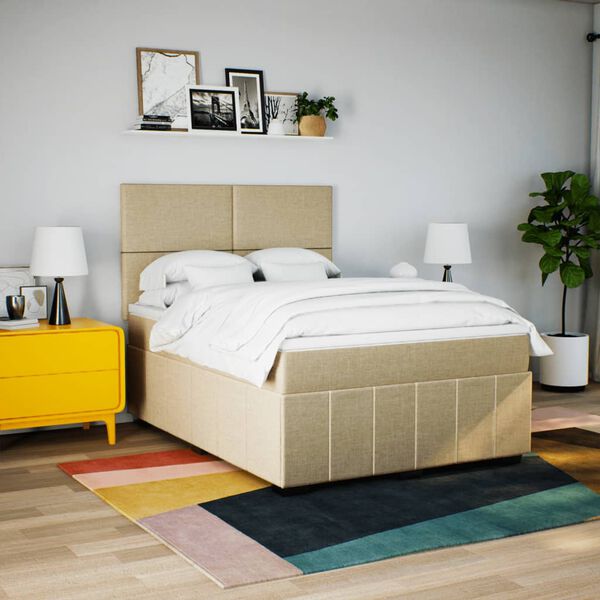 vidaXL Cama box spring con colch&oacute;n tela color crema 140x190 cm