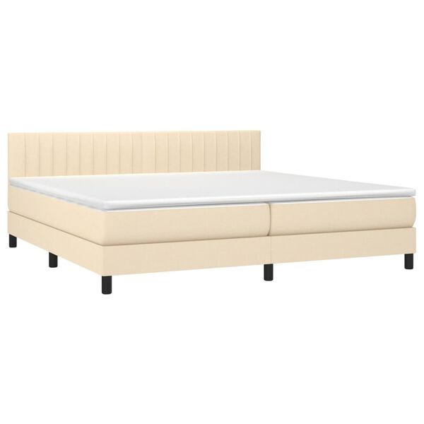 vidaXL Cama box spring colch&oacute;n y luces LED tela crema 200x200 cm
