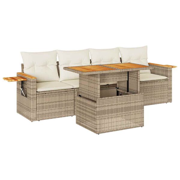 vidaXL Set sofás jardín y cojines 5 pzas ratán sintético acacia beige