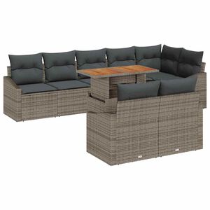 vidaXL Conjunto de sof&aacute; de jard&iacute;n 9 uds. Gris Polirat&aacute;n