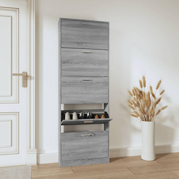 vidaXL Mueble zapatero madera contrachapada gris Sonoma 59x17x169 cm