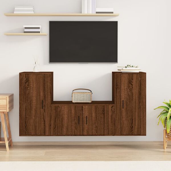 vidaXL Set de muebles para TV 3 pzas madera contrachapada roble marr&oacute;n