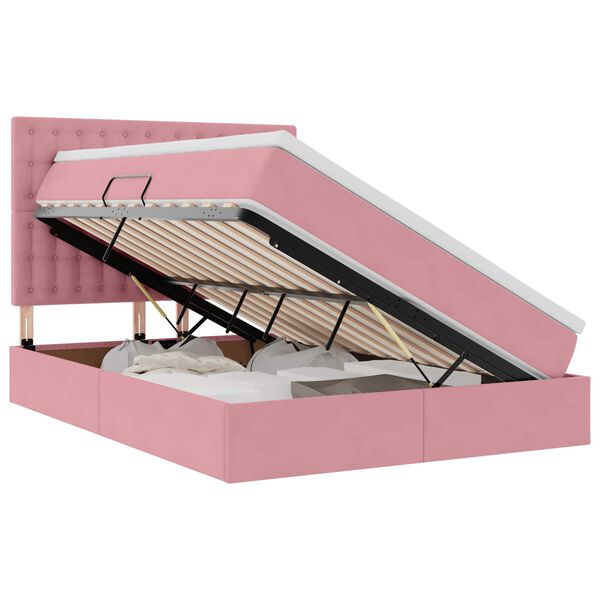 vidaXL Cama con almacenamiento y LED Rosa 140 x 200 cm Terciopelo