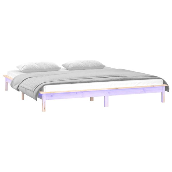 vidaXL Estructura de cama LED sin colch&oacute;n madera maciza 160x200 cm
