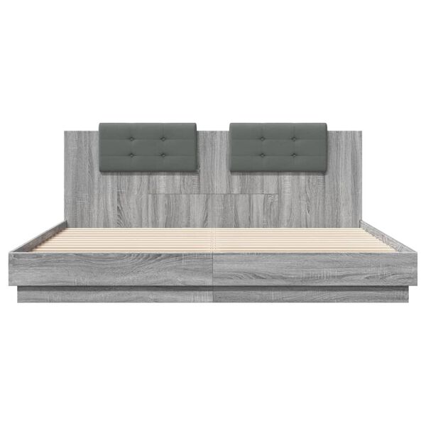 vidaXL Cama con cabecero madera de ingenier&iacute;a gris Sonoma 160x200 cm