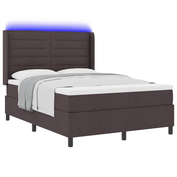 vidaXL Cama Box Spring LED con colch&oacute;n Marr&oacute;n Oscuro 140 x 190 cm tela