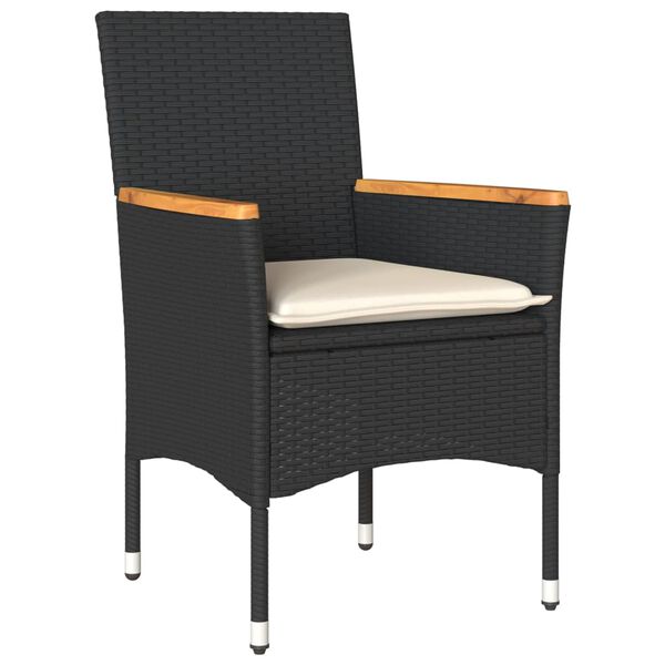 vidaXL Set comedor jard&iacute;n 5 pzas cojines rat&aacute;n sint&eacute;tico vidrio negro