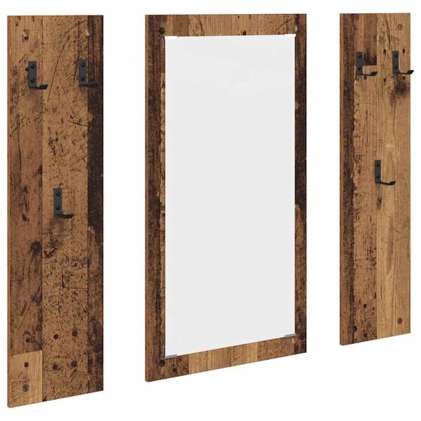 vidaXL Perchero de pared con espejo Madera vieja 96 x 1,5 x 90 cm