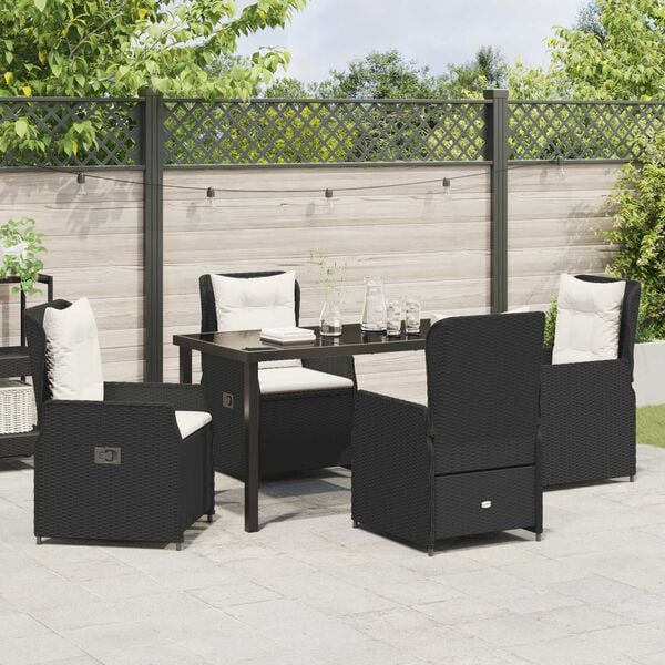 vidaXL Conjunto de Comedor de Jard&iacute;n 5 pcs Negro rat&aacute;n sint&eacute;tico