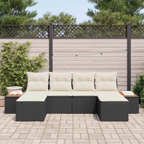 vidaXL Conjunto de sof&aacute; de jard&iacute;n 6 pcs Negro rat&aacute;n sint&eacute;tico