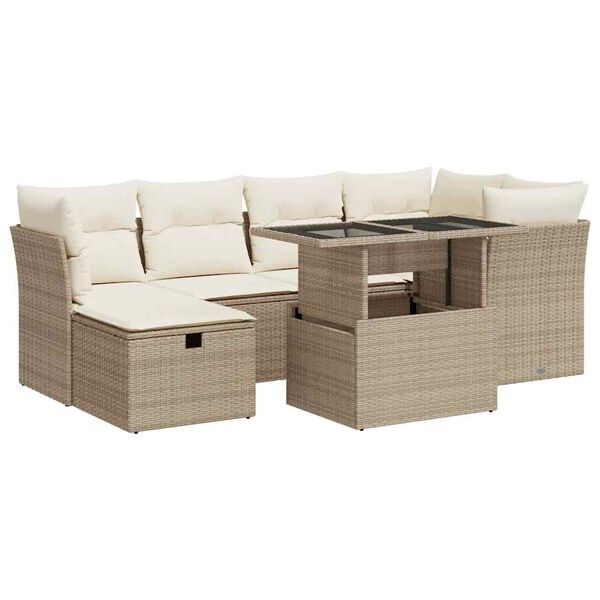vidaXL Set sof&aacute;s de jard&iacute;n 7 piezas y cojines rat&aacute;n sint&eacute;tico beige