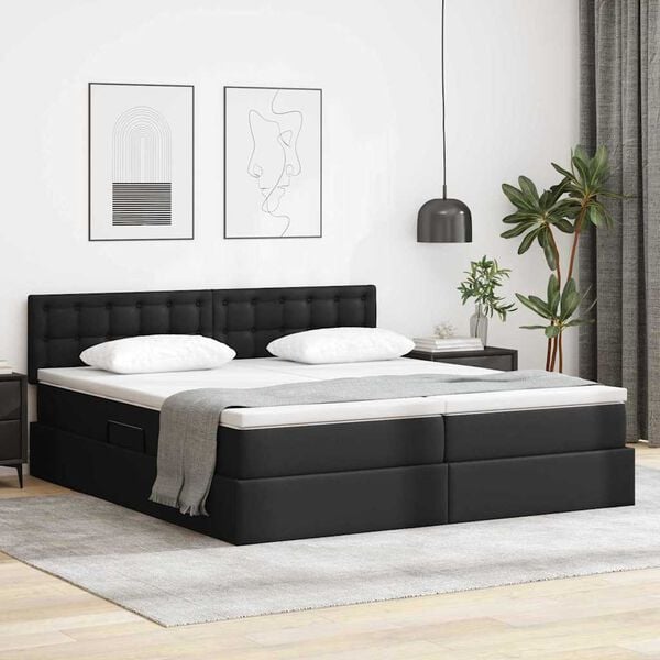 vidaXL Cama con almacenamiento Negro 200 x 200 cm Cuero sint&eacute;tico
