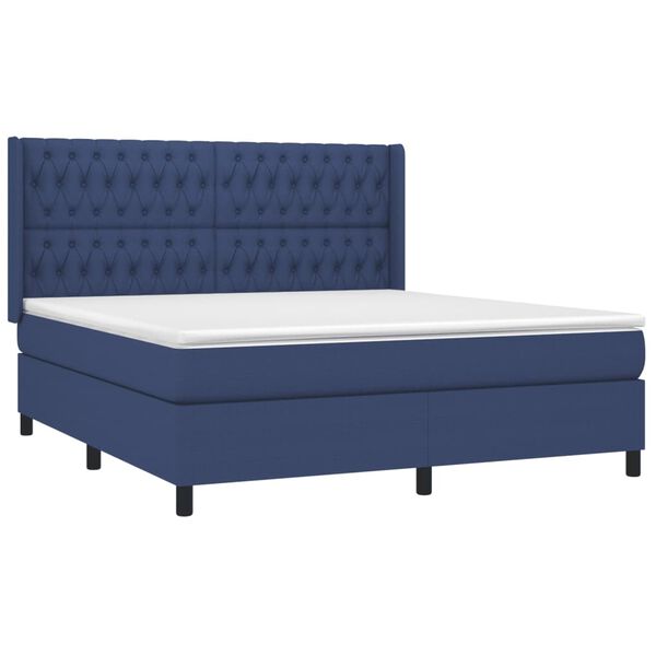 vidaXL Cama box spring colch&oacute;n y luces LED tela azul 180x200 cm