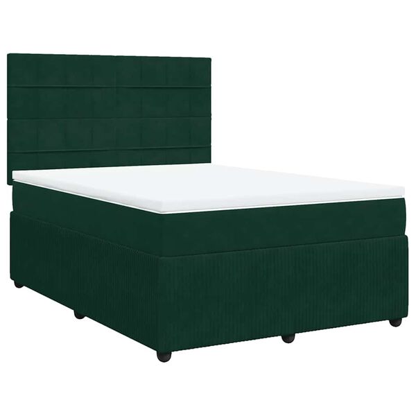 vidaXL Cama box spring con colch&oacute;n terciopelo verde oscuro 140x190 cm