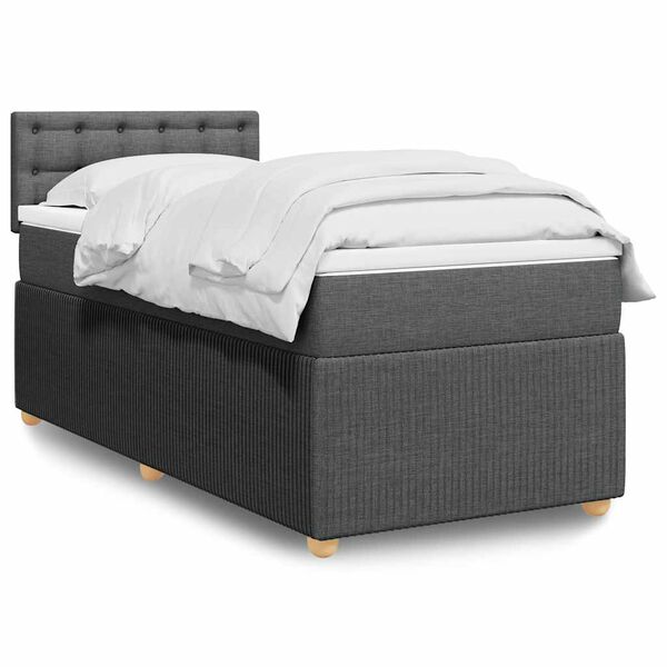 vidaXL Cama box spring con colch&oacute;n tela gris oscuro 100x200 cm