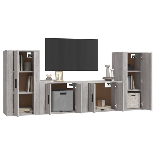 vidaXL Set de muebles para TV 4 pzas madera contrachapada gris Sonoma