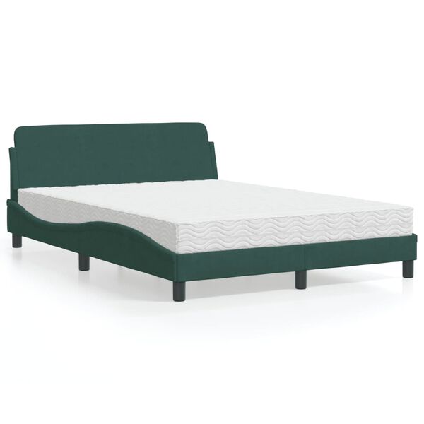 vidaXL Cama con colchón Dover terciopelo verde oscuro 140x190 cm