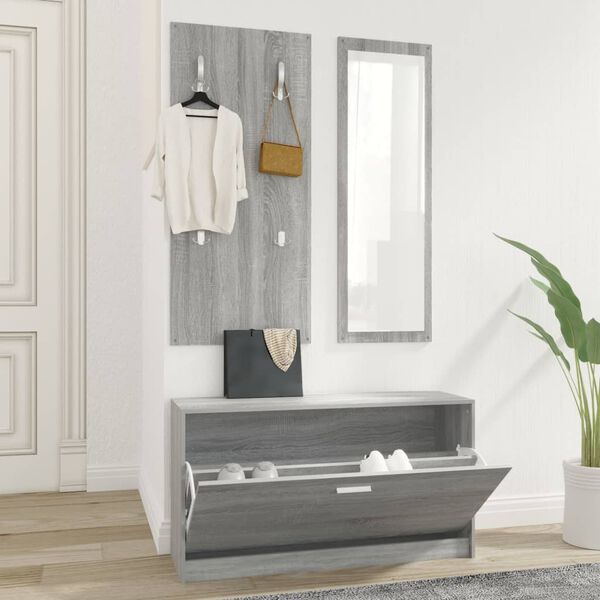 vidaXL Set de mueble zapatero 3 en 1 madera contrachapada gris Sonoma