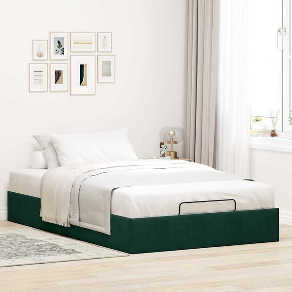 vidaXL Estructura de cama otomana sin colch&oacute;n terciopelo verde oscuro