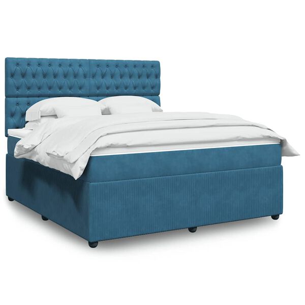 vidaXL Cama box spring con colch&oacute;n terciopelo azul oscuro 180x200 cm