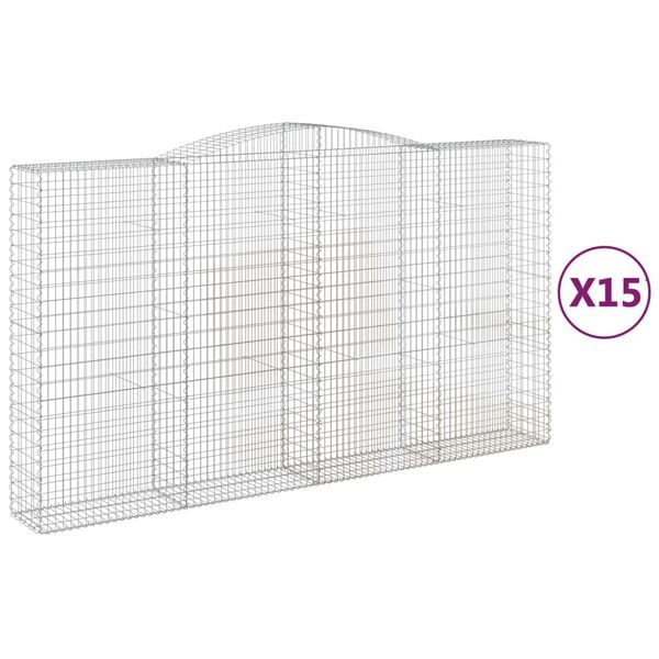 vidaXL Cestas de gaviones 15 uds forma de arco hierro 400x50x220/240cm