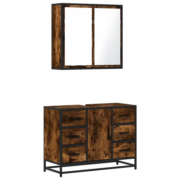 vidaXL Set de muebles ba&ntilde;o 2 pzas madera contrachapada roble ahumado