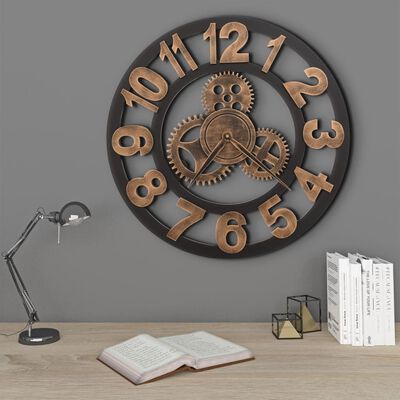vidaXL Reloj de pared de metal dorado y negro 58 cm