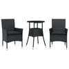 vidaXL Set comedor jard&iacute;n 3 pzas cojines rat&aacute;n sint&eacute;tico vidrio negro