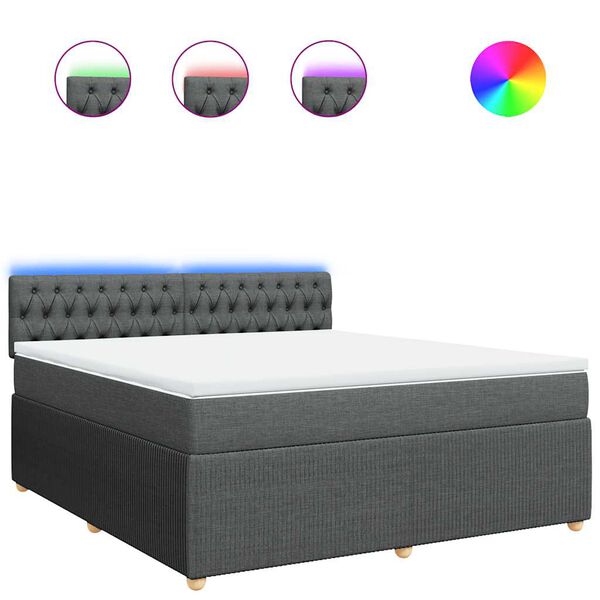 vidaXL Cama box spring con colch&oacute;n tela gris oscuro 180x200 cm