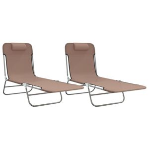 vidaXL Tumbonas plegables 2 uds acero y textilene marr&oacute;n