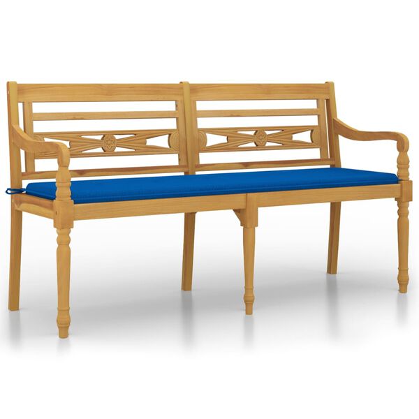 vidaXL Banco Batavia con coj&iacute;n azul real madera maciza de teca 150 cm