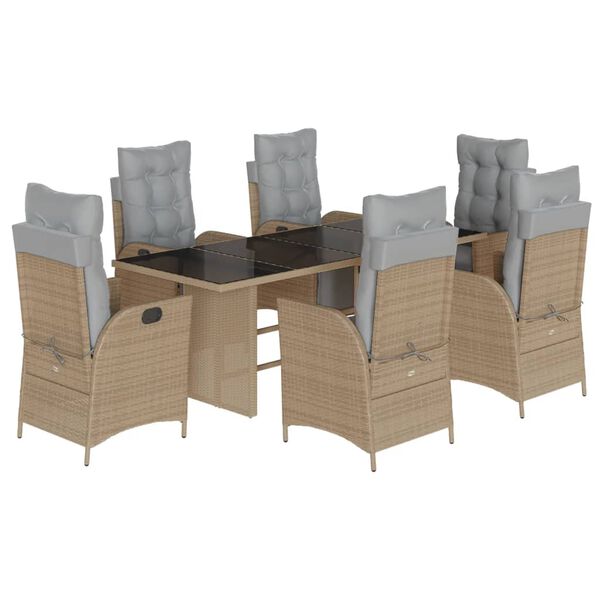 vidaXL Set comedor de jard&iacute;n 7 pzas con cojines rat&aacute;n sint&eacute;tico beige