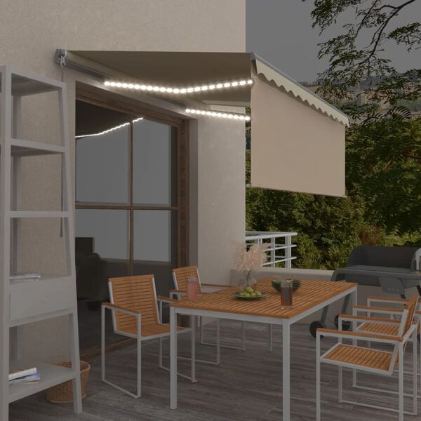 vidaXL Toldo manual retr&aacute;ctil persiana LED crema 3,5x2,5m