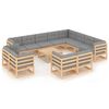 vidaXL Juego de muebles de jard&iacute;n 13 pzas y cojines madera maciza pino