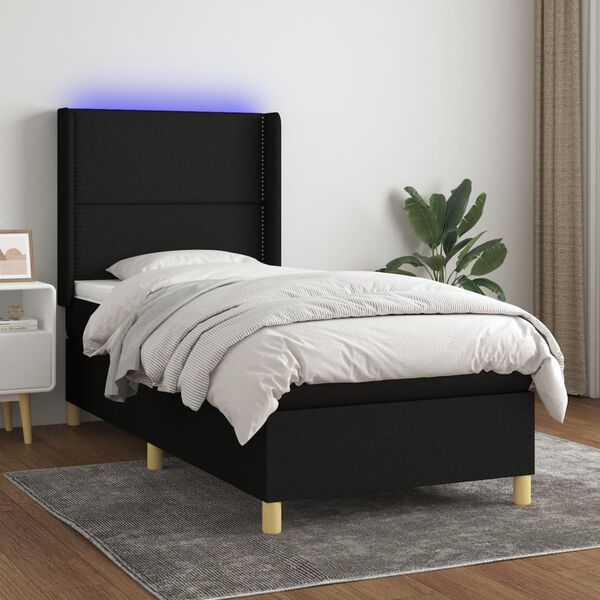 vidaXL Cama box spring colch&oacute;n y luces LED tela negro 80x200 cm