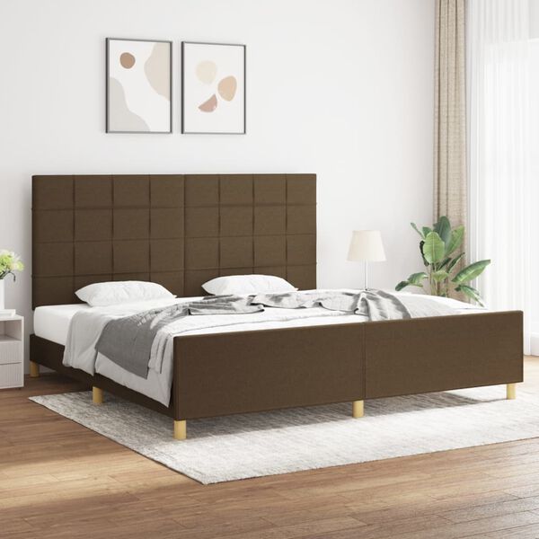 vidaXL Cama sin colch&oacute;n tela marr&oacute;n oscuro 200x200 cm